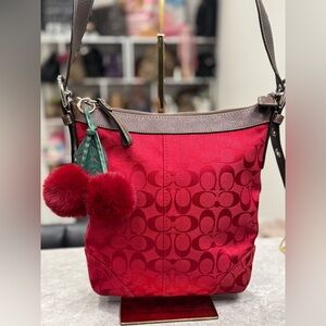 Coach Red Signature Jacquard Crossbody #F12882 + Cherries